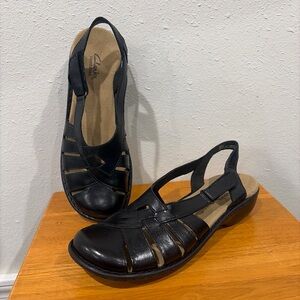 Clarks Collection Leather Fisherman Sandals Elizabelle Sea Black Strappy 8.5N